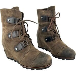 B5 Sorel NL1987 Women Joan of Arctic Wedge Heel Waterproof Lace Up Boots Leather